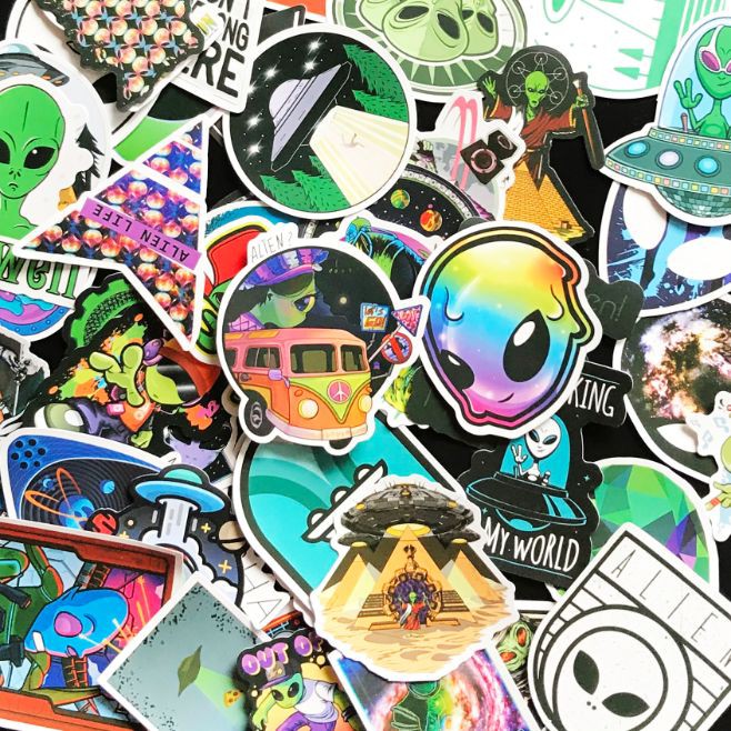 [ALIEN-UFO] 50 Sticker chống nước/ trang trí, set mix ,dán xe laptop mũ bảo hiểm vali...