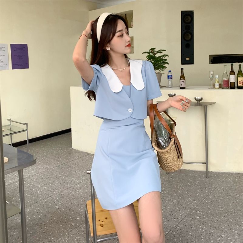 Đầm Ngắn Tay Cổ Bẻ Phong Cách Hàn Quốc Thời Trang Mùa Hè Hàng Mới Dành Cho Nữ 2022