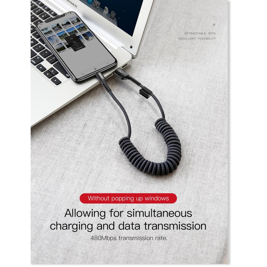 Cáp Sạc Dây Xoắn Đàn Hồi Baseus Fish Eye Spring Data Dùng Cho Điện Thoại Nhà Táo