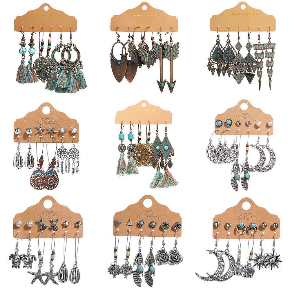 Set 3/ 6 Đôi Hoa Tai Phong Cách Retro Thời Trang Cho Nữ