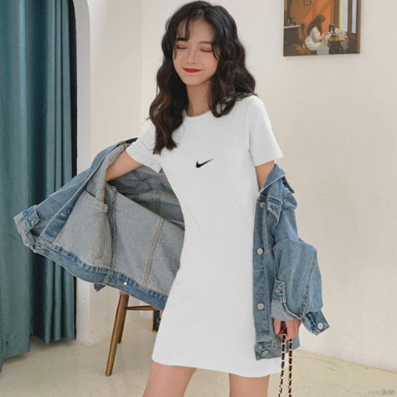 Đầm Tay Ngắn Cổ Tròn In Họa Tiết Thời Trang Hàn Quốc Cho Nữ