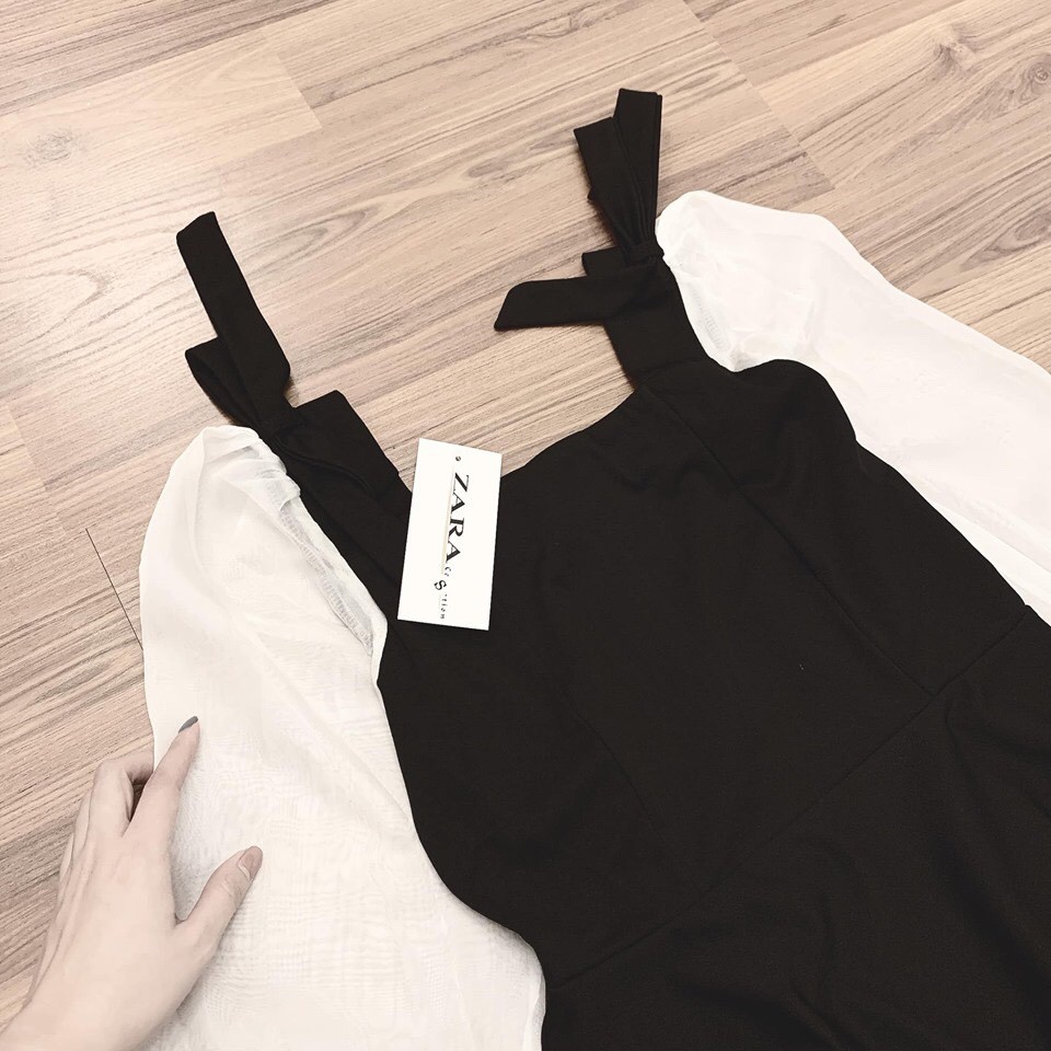 Váy nữ cổ vuông chất umi dáng xòe phối tay voan bồng phom từ 40kg đến 60kg váy đen tay bồng | BigBuy360 - bigbuy360.vn