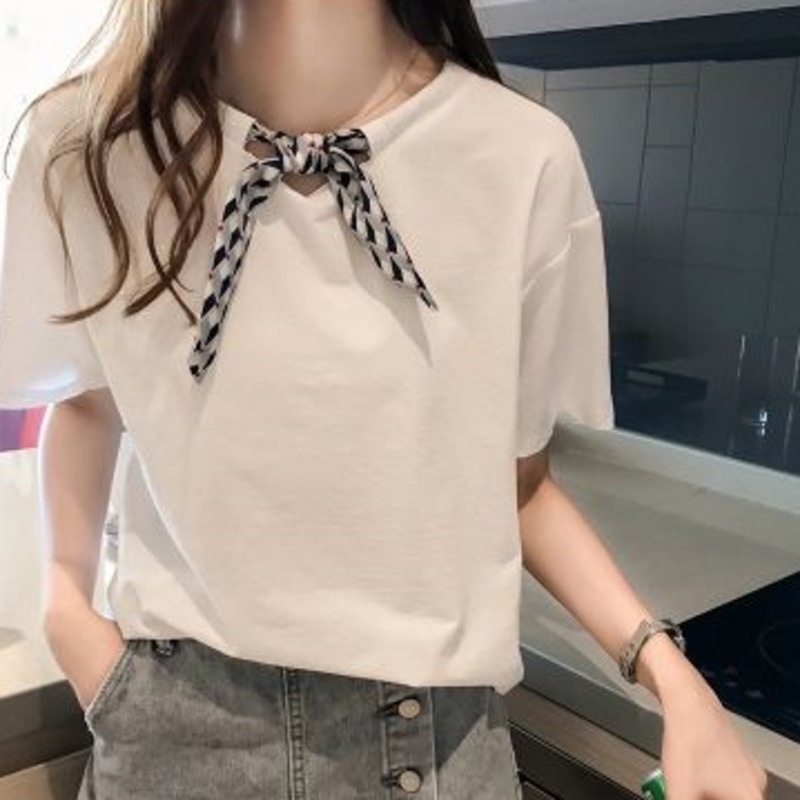 Áo Thun Ngắn Tay Thắt Nơ Phong Cách Hàn Quốc Mới Cho Nữ