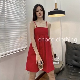 váy 2 dây babydoll cúp ngực dáng ngắn, đầm nữ 2 dây hở lưng xinh xắn