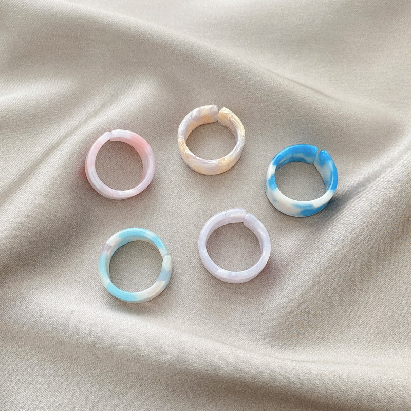 5pcs Beautiful Girl Retro Resin Ring Sets Gradient Color Open Midi Index Finger Rings Couple Kunckle Rings Fashion Women Gift