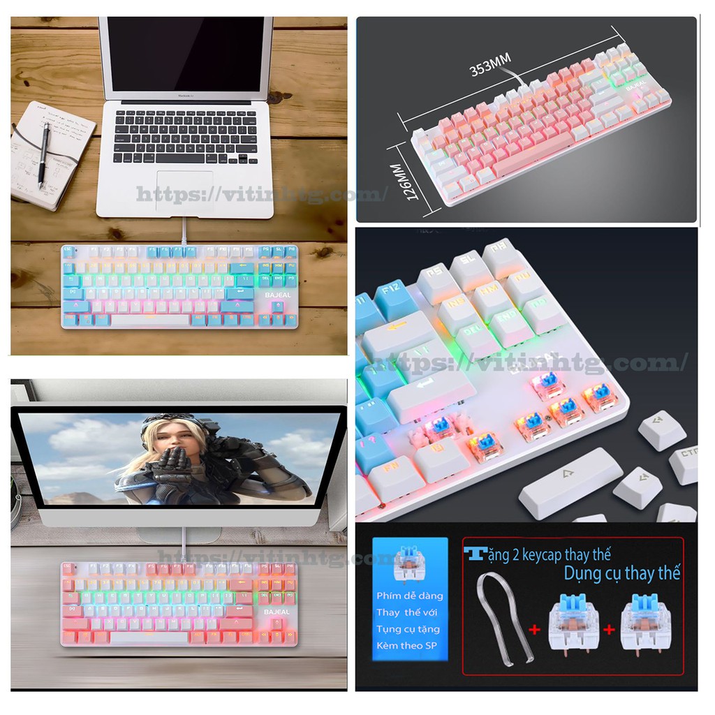 BÀN PHÍM CƠ Máy Tính Màu Hồng Led RGB - Màu xanh Chơi Game Dùng Văn Phòng Cực Đã - Loại BÀN PHÍM CƠ 87 phím | BigBuy360 - bigbuy360.vn