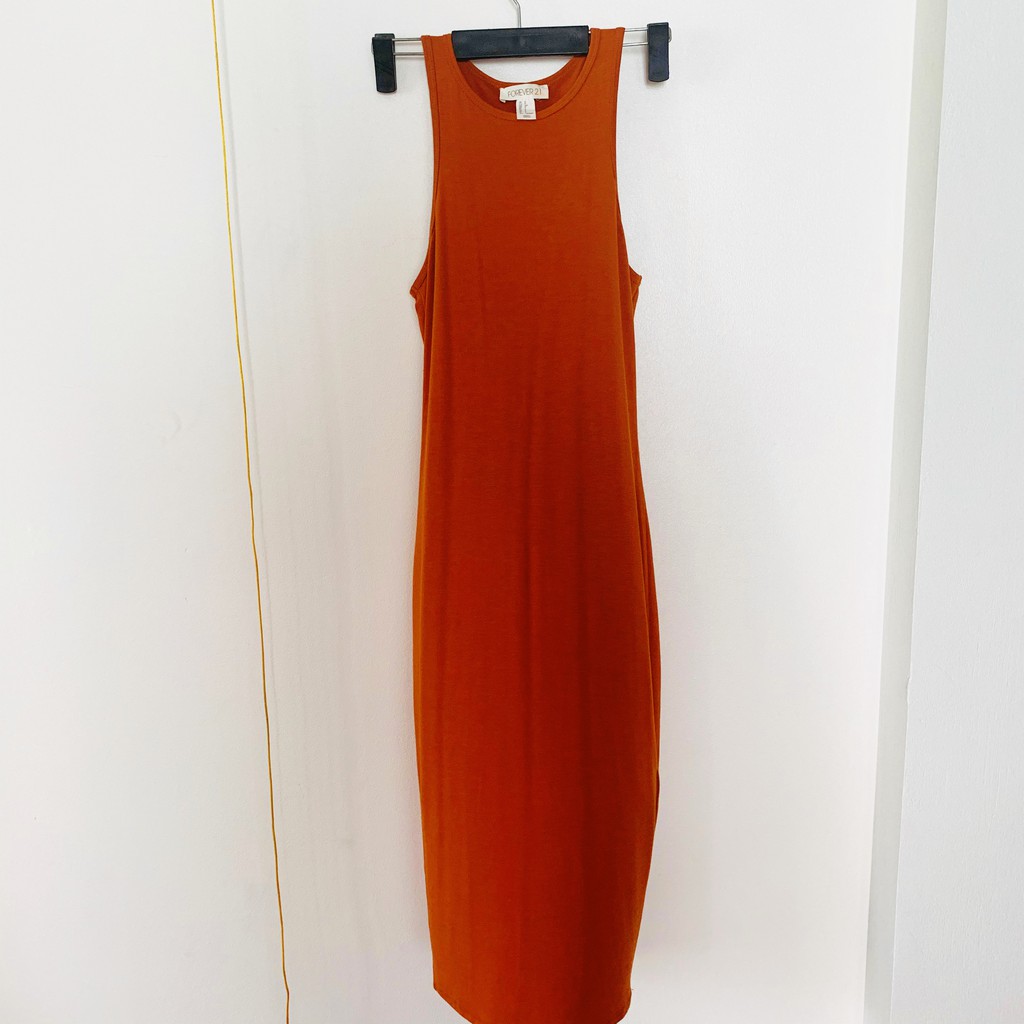 SALE - ĐẦM NỮ FOREVER 21 – NÂU ĐẤT - CỔ TRÒN – 3 LỖ - SIZE S/160/84A - COTTON - XÁCH TAY SINGAPORE - FIT LADY