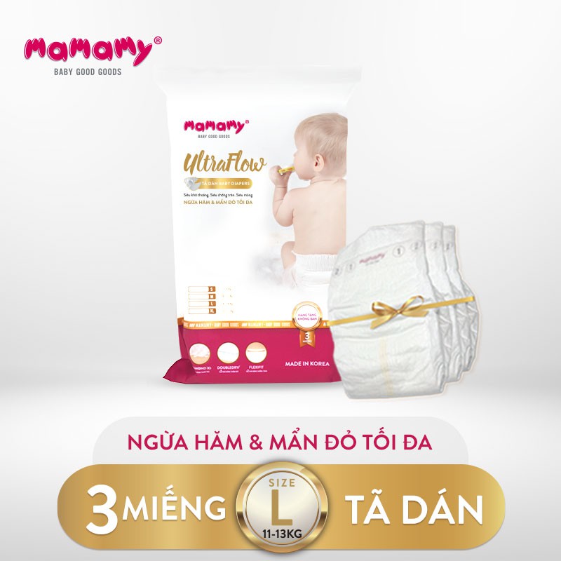 Tã dán nhập khẩu Hàn Quốc Mamamy ngừa hăm mẩn đỏ tối đa size S M L XL - Combo 1 túi (3 miếng)