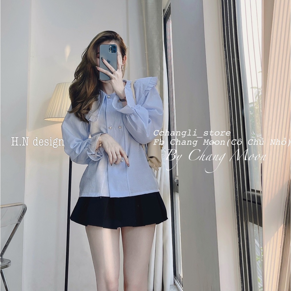 Áo sơ mi nữ cổ bèo đũi xốp cúc ngọc áo sơ mi kiểu nữ LS002