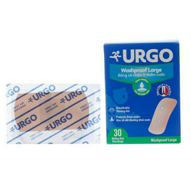 [chính hãng] Băng cá nhân bản to Urgo ít thấm nước (hộp 30 chiếc)