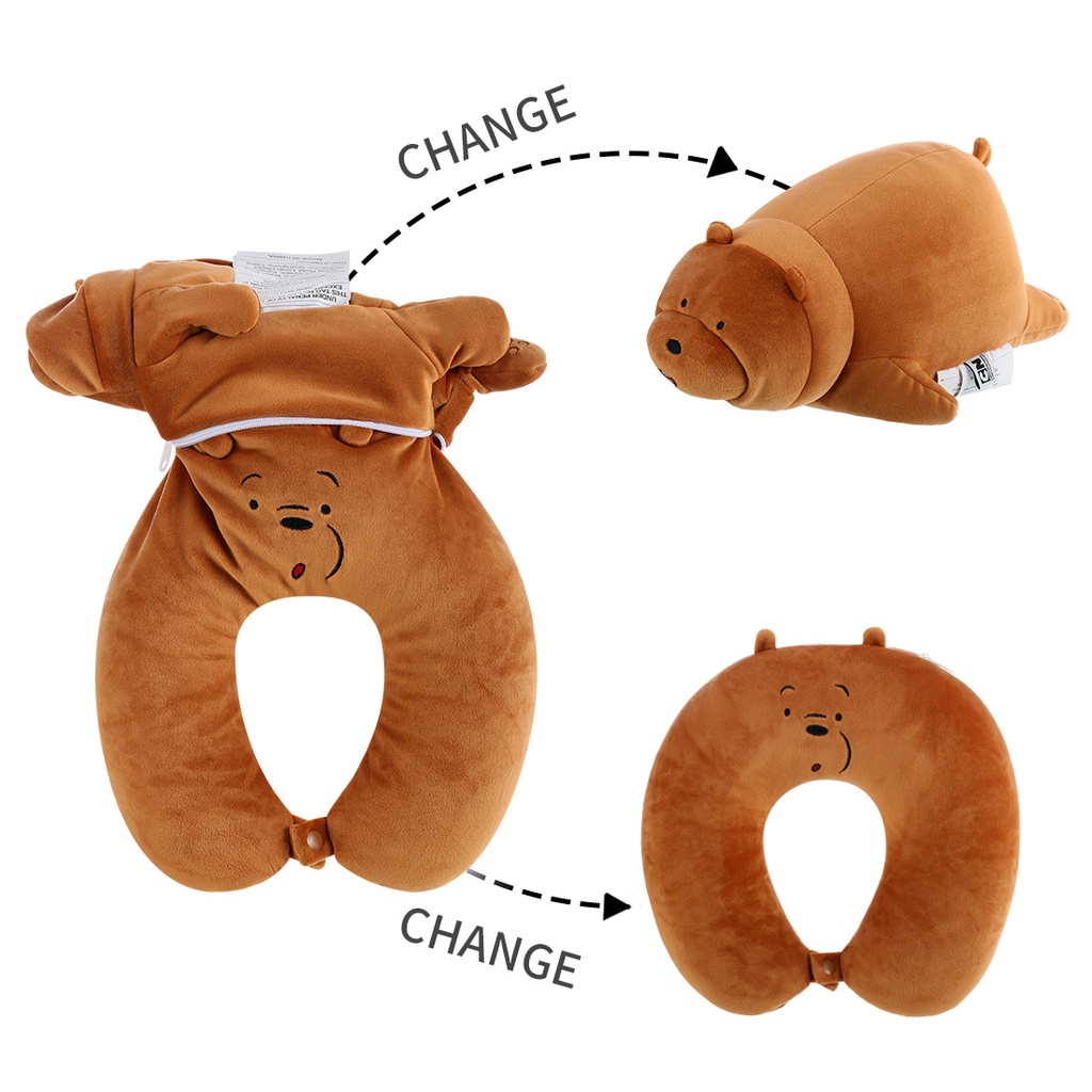 [LIFEM257 giảm12%"] Gối chữ U 2 trong 1 hình gấu We Bare Bears Miniso kê cổ chống mỏi du lịch văn phòng nhỏ gọn tiện lợi