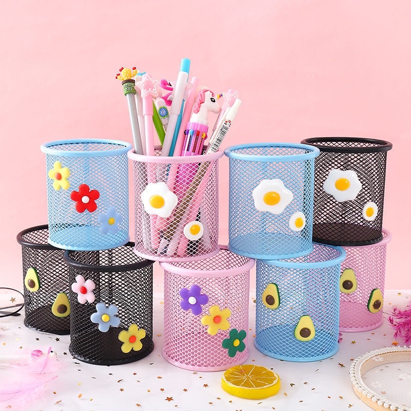 Lọ Cắm Bút Hình Lưới Màu Hồng Pastel Dễ Thương