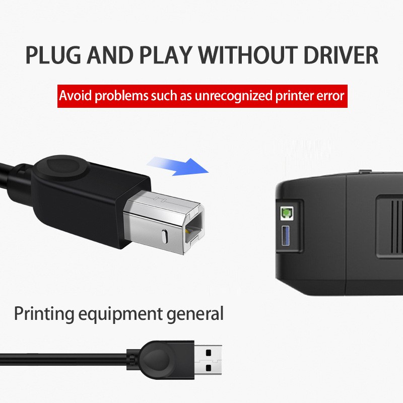 Cáp USB 2.0 Type A Đầu Đực Sang Đầu Đực B 0.5M/1M/1.5M/3M/5M Cho Máy In Canon Epson Hp