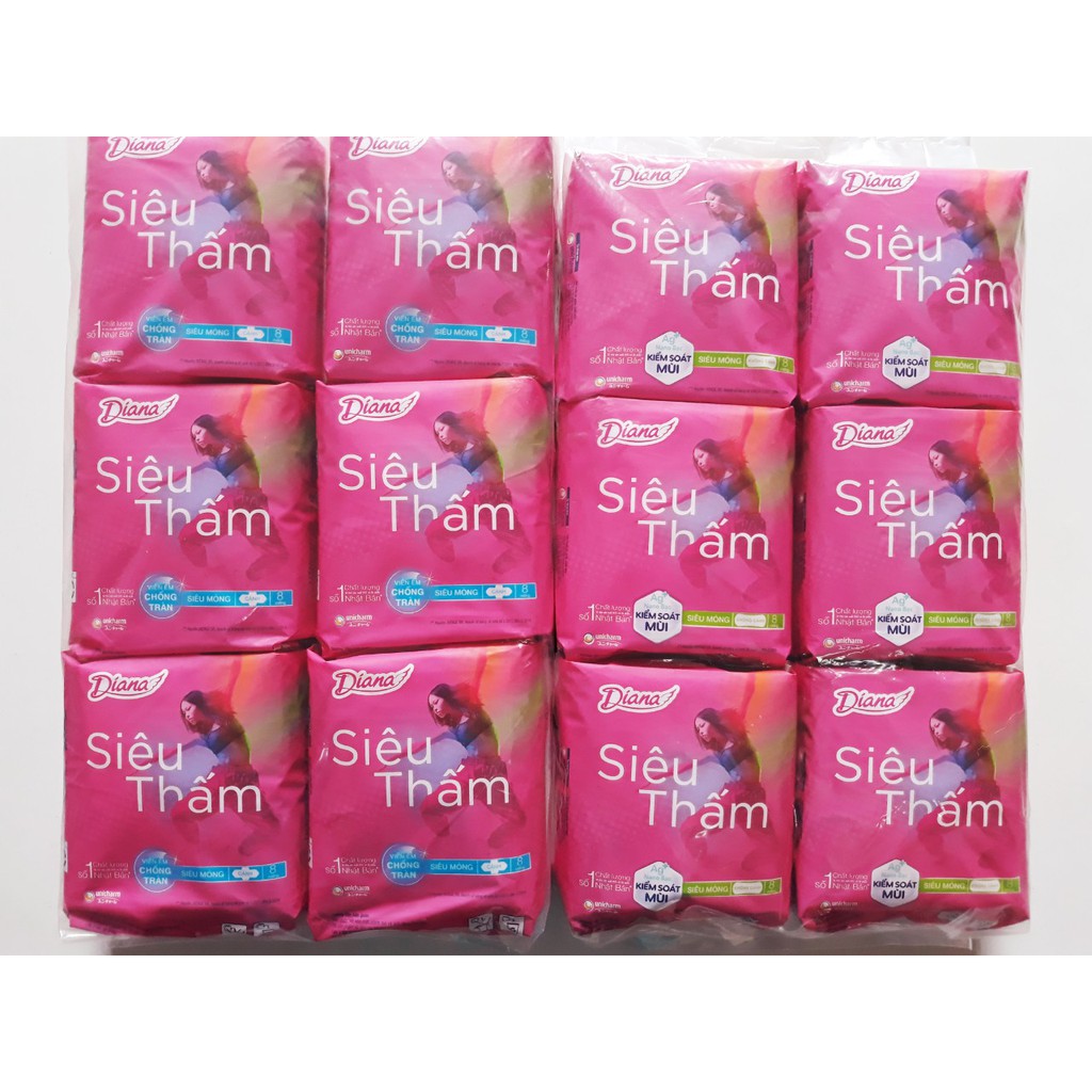 Bịch 6 Gói 8 Miếng Băng vệ sinh Diana siêu thấm siêu mỏng cánh