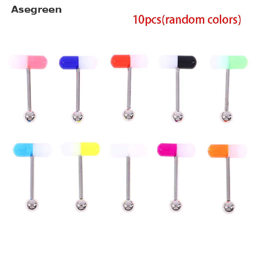 [Asegreen] Set 10 Khuyên Lưỡi Nhiều Màu Sắc Hình Viên Thuốc Chất Liệu Acrylic Phong Cách Punk