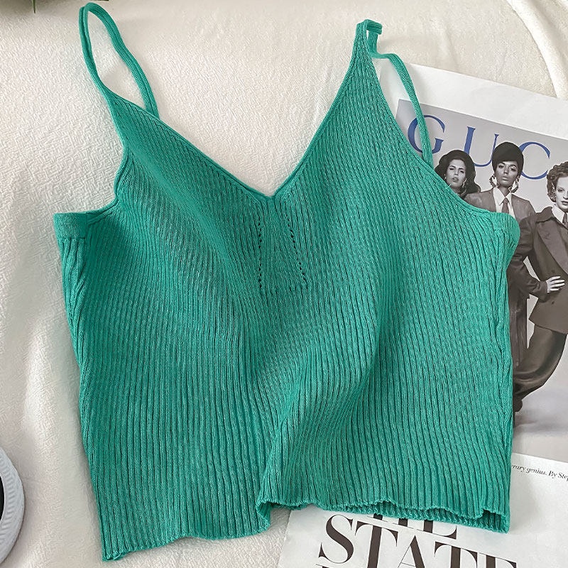 Áo Dệt Kim Sát Nách Cổ Chữ V Quyến Rũ Thời Trang Hè Cho Nữ