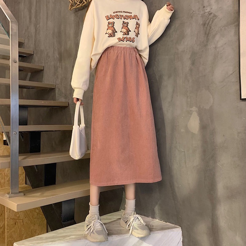 [LININ] Chân Váy Nhung Chữ a Lưng Cao Ôm Dáng Phong Cách Preppy Nhật Bản Ngọt Ngào Mùa Thu Đông