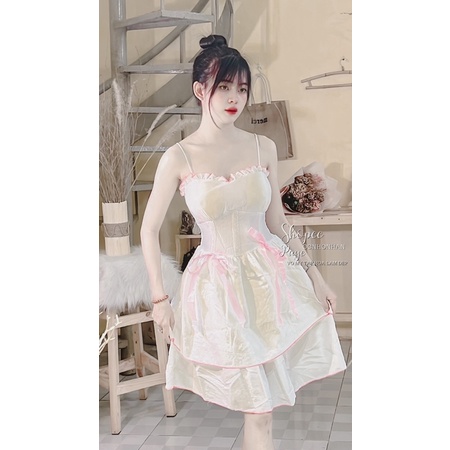 Đầm cup ngực xoè nơ tiểu thư