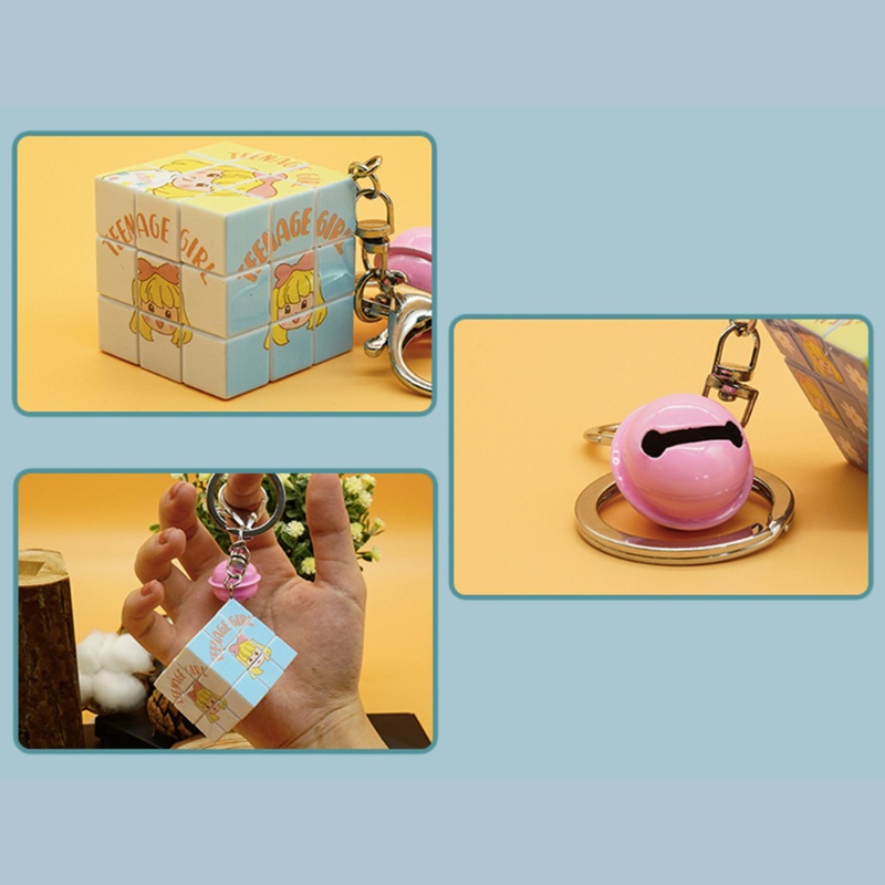 Móc Khóa Hình Khối Rubik 3x3x3 Bằng Kim Loại Có Chuông Dễ Thương