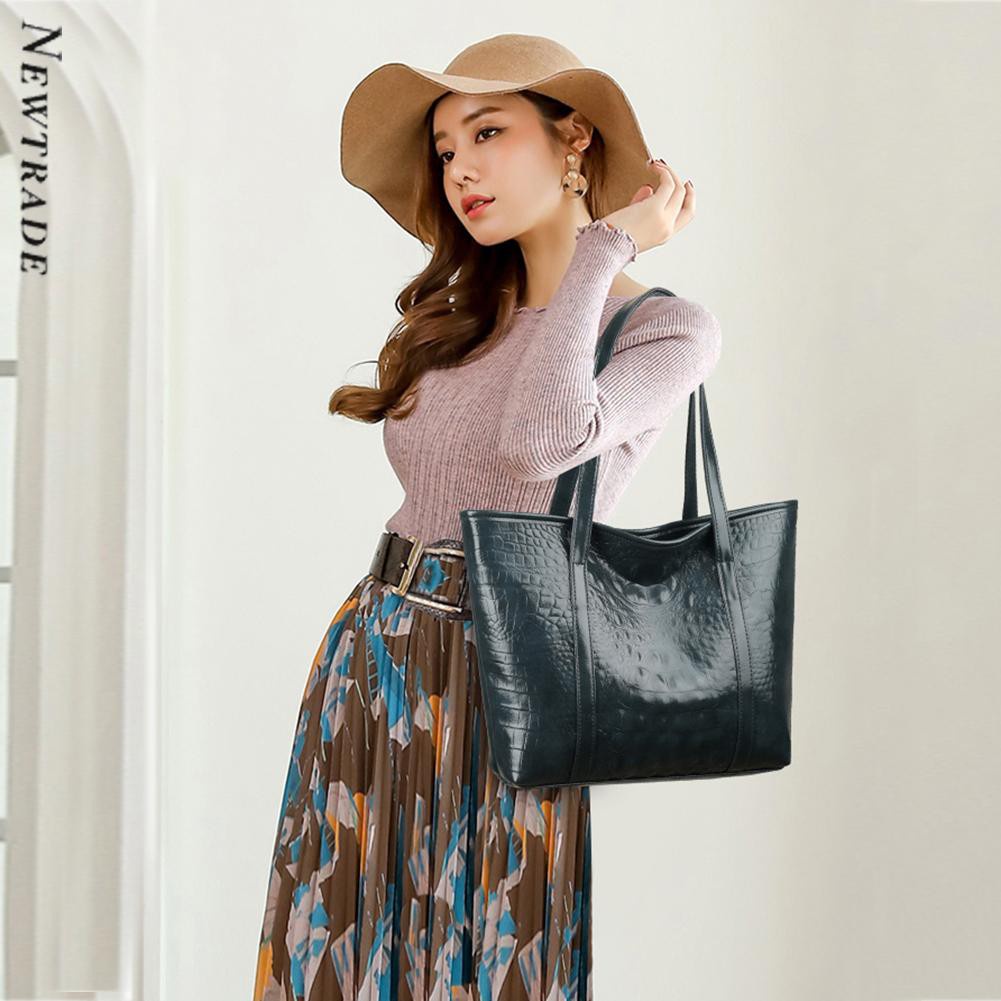 Women Alligator Pattern Shoulder Shopping Bags Large Tote Handbags