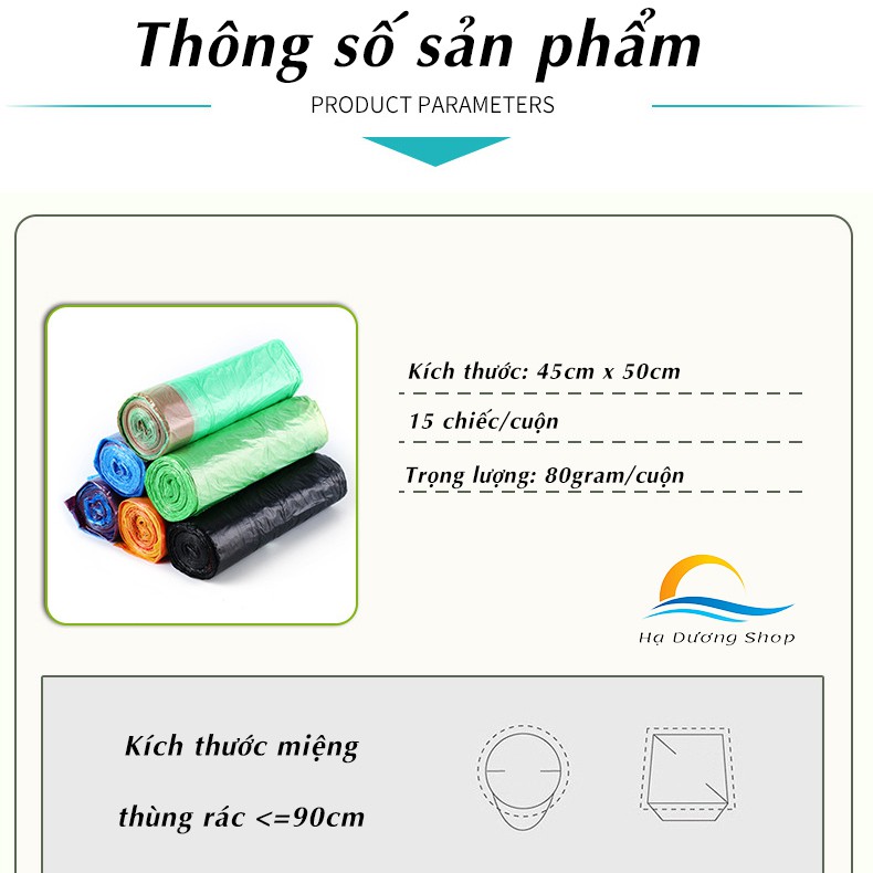 [10 cuộn] Túi đựng rác có quai xách cao cấp chống mùi hôi bảo vệ sức khỏe gia đình 45x50cm 15 chiếc/cuộn HADU