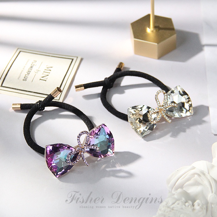 Dây Cột Tóc Cao Su Co Giãn Đính Đá Pha Lê Màu Đen Phong Cách Hàn Quốc 2022 Thời Trang Cho Nữ