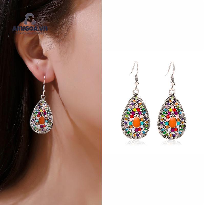 Bông Tai Hình Giọt Nước Nhiều Màu Sắc Phong Cách Cổ Điển