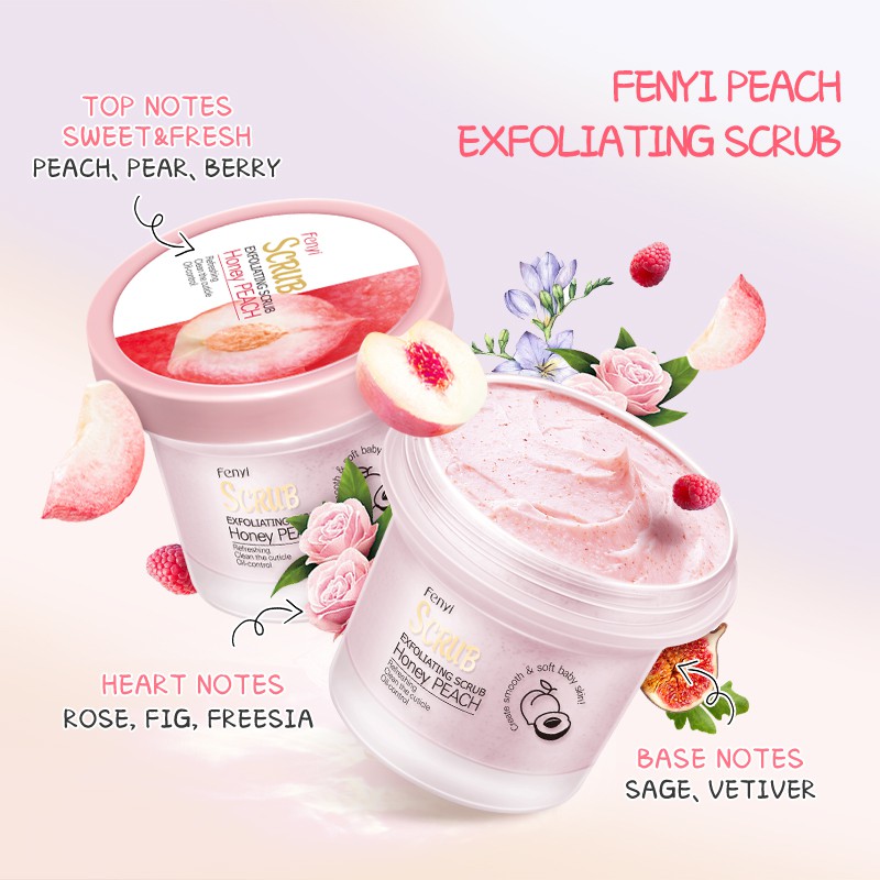 Set 2 tuýp kem tẩy da chết Fenyi mùi hương đào làm sạch sâu cho da mặt 100g