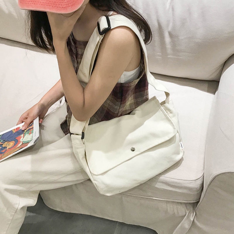 Túi tote canvas đeo chéo giá rẻ trơn vải mềm đi học LUKAMO TX764