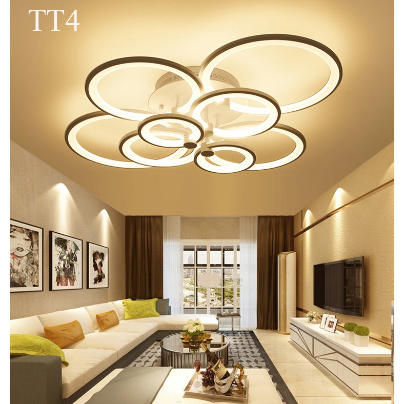 Đèn ốp trần đèn áp trần trang trí phòng khách phòng ngủ có kèm điều khiển từ xa phân tầng 3 chế độ sáng mẫu TT4