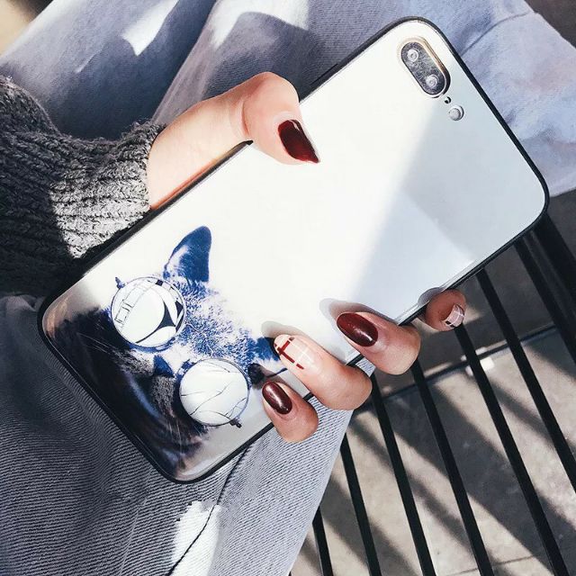 Ốp Lưng Kính Bóng Mèo Đeo Kính 13ProMax 12ProMax 11ProMax XSMAX X XS 7Plus FUKISHOP