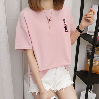 Áo Thun Hàn Quốc Dáng Rộng Cổ Tròn Tay Lửng