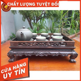 Khay trà rồng chầu gỗ Mun