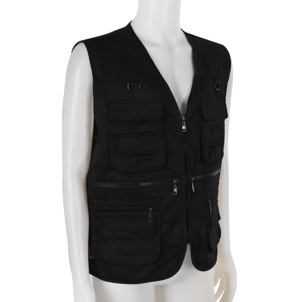 Áo khoác câu cá nhiều túi có khóa kéo màu đen size XL cho nam