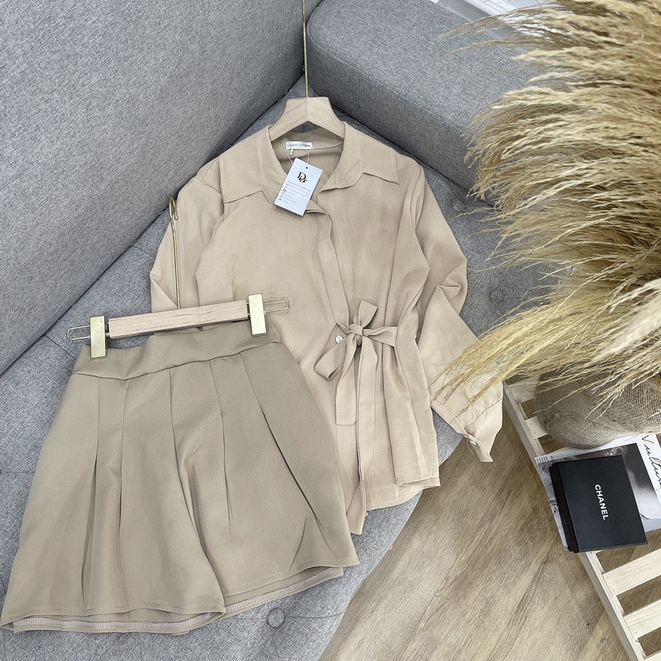 Set đồ nữ áo sơ mi vest kèm quần đùi giả váy vintage siêu xinh, hàng thiết kế đẹp loại 1 (ảnh thật) - Mã XK-S-11 | BigBuy360 - bigbuy360.vn