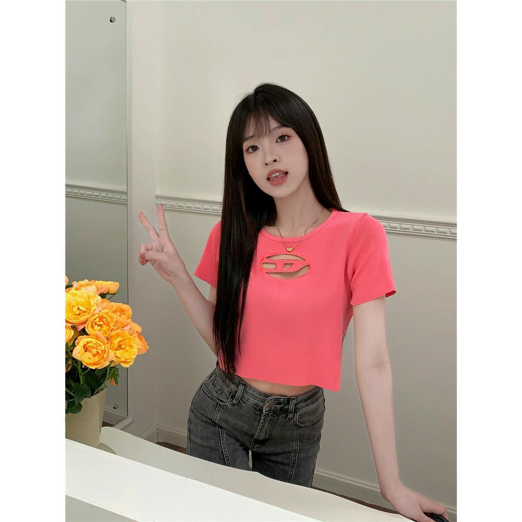 Cocory vn Áo Thun Croptop Tay Ngắn Dáng Ôm Thêu Họa Tiết Thời Trang Quyến Rũ Cho Nữ