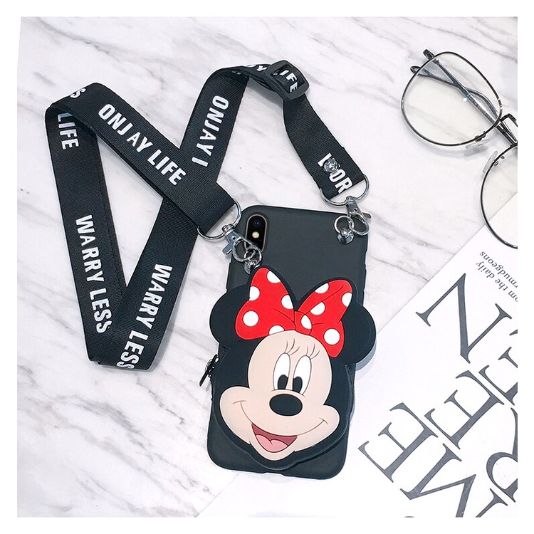 Ốp Điện Thoại TPU Mềm Gắn Ví Hình Minnie 3D Dễ Thương Cho iPhone 7 8 Plus 13 12 11 Pro Max X XR XS Max 6S 6