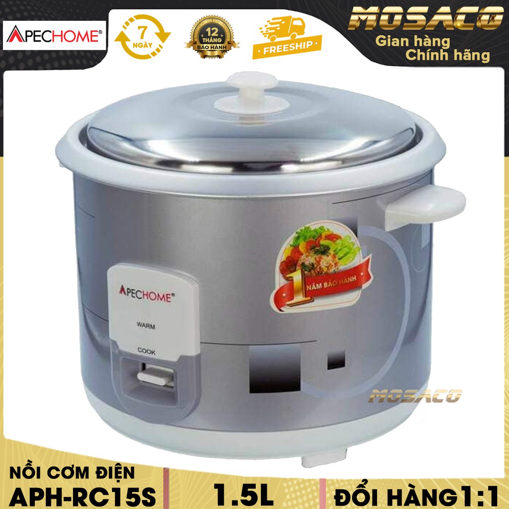 Nồi cơm điện nắp rời Apechome APH-RC12S 1.2L, Lòng nồi hợp kim nhôm phủ men chống dính vỏ kim loại sơn tĩnh điện