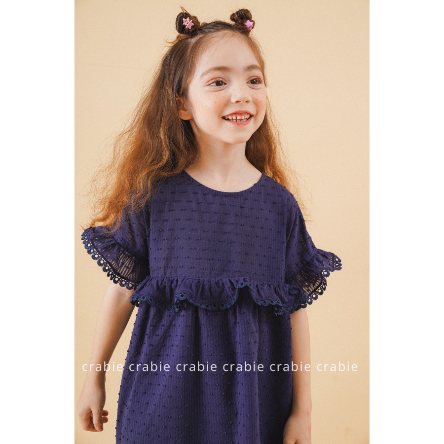 Đầm bé gái thiết kế phom suông bèo nhún ngực - Elsie Dress - Xanh Navy