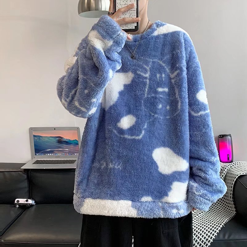 Áo sweater lông cừu tay dài dáng rộng phong cách Hàn Quốc thời trang thu đông Đường phố graffiti đa năng bình thường