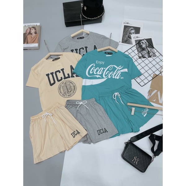 SNU346 BỘ ĐÙI NỮ COTTON ÁO UCLA COCA 3 MÀU | BigBuy360 - bigbuy360.vn