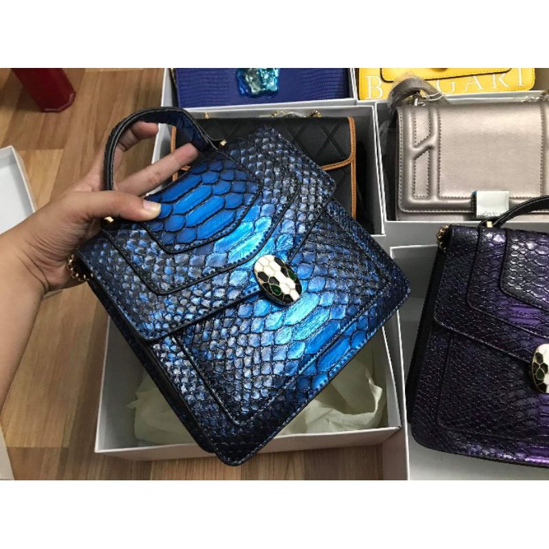 Túi rắn bulgaria xanh siêu độc lạ siêu đẹp, bọc lụa