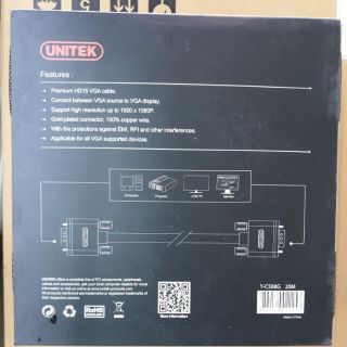 Cáp VGA 20m unitek Y-C508G