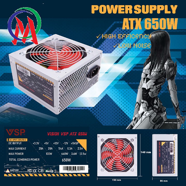 Nguồn Máy Tính  650W Chính hãng VSP ATX Bảo Hành 12 THÁNG,