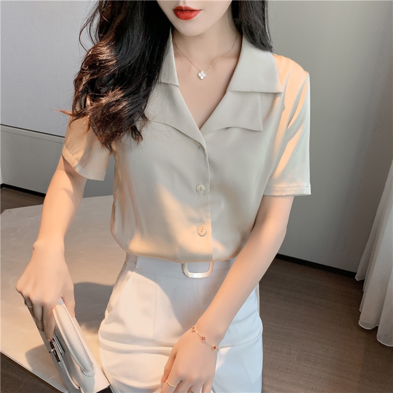 B819 ÁO SƠ MI LỤA Ý TAY NGẮN