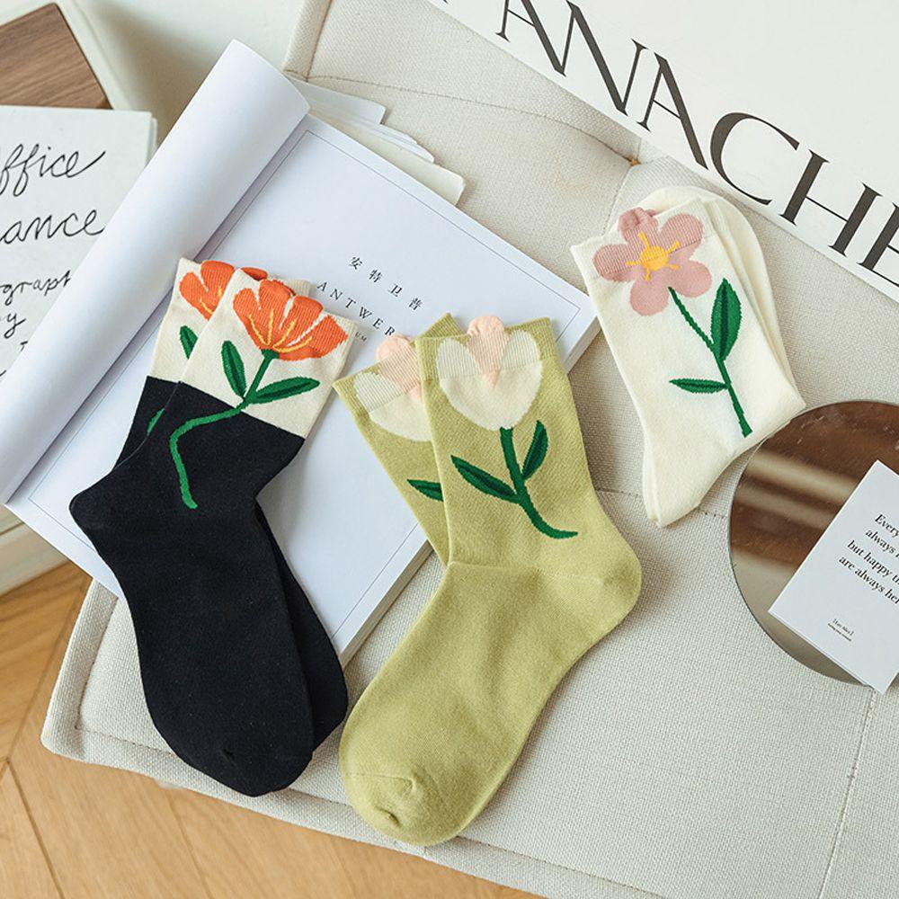 Vớ Nữ Họa Tiết Hoa Tulip Phong Cách Hàn Quốc Dễ Thương
