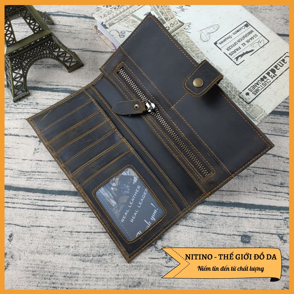 Ví da bò sáp cầm tay, ví dài nam nữ cao cấp đựng vừa điện thoại VD10