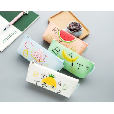 Túi đựng bút , mỹ phẩm tiện ích silicon họa tiết trái cây nhiệt đới siêu xinh TBTC26