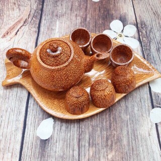 Bộ bình trà thủ công gỗ Dừa