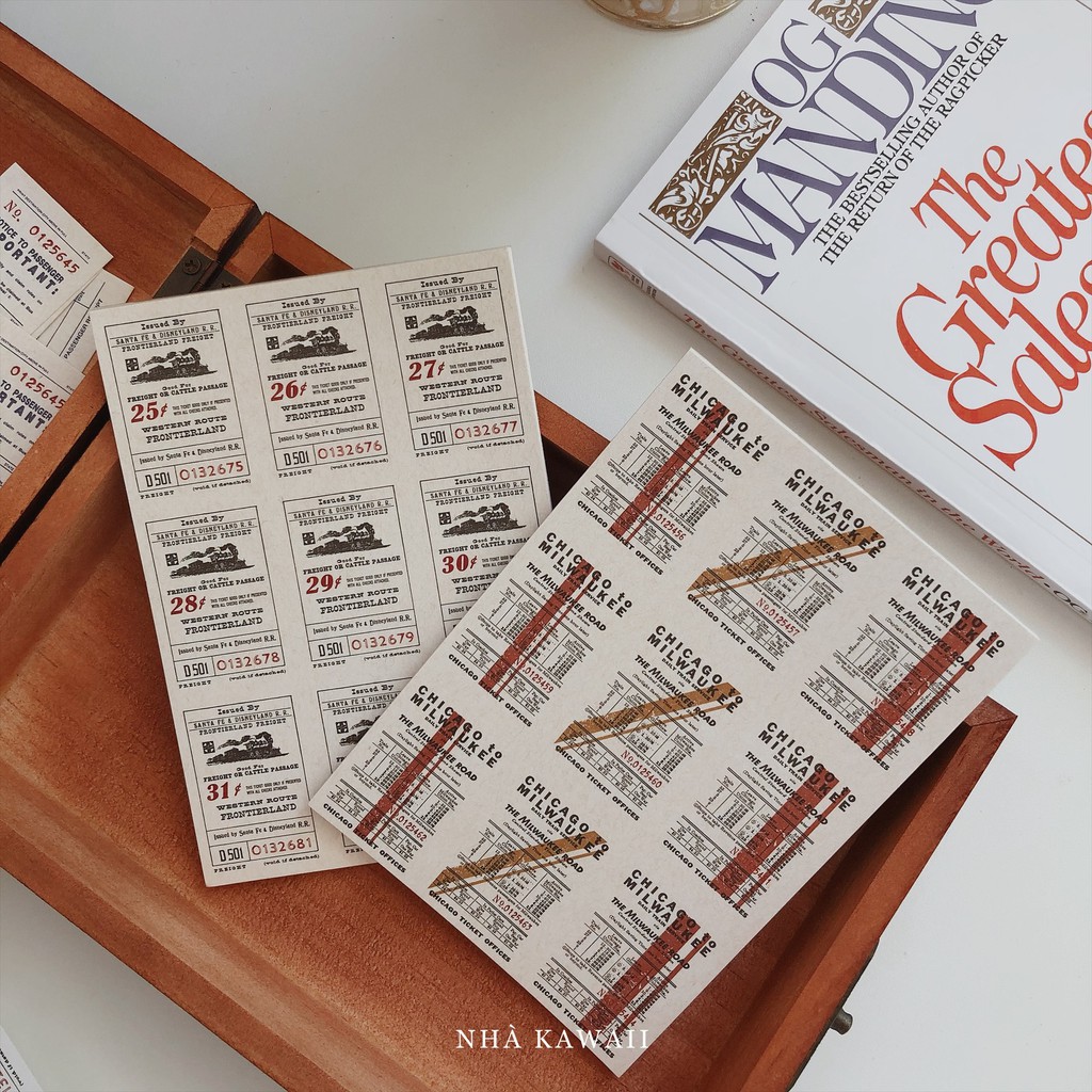 Set vé vintage Ticket Shop trang trí scrapbook, junk journal